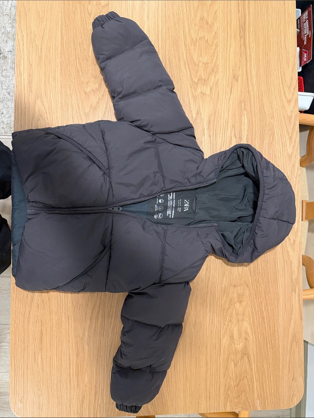Zara Kids Hooded Dark Gray Puffer Coat